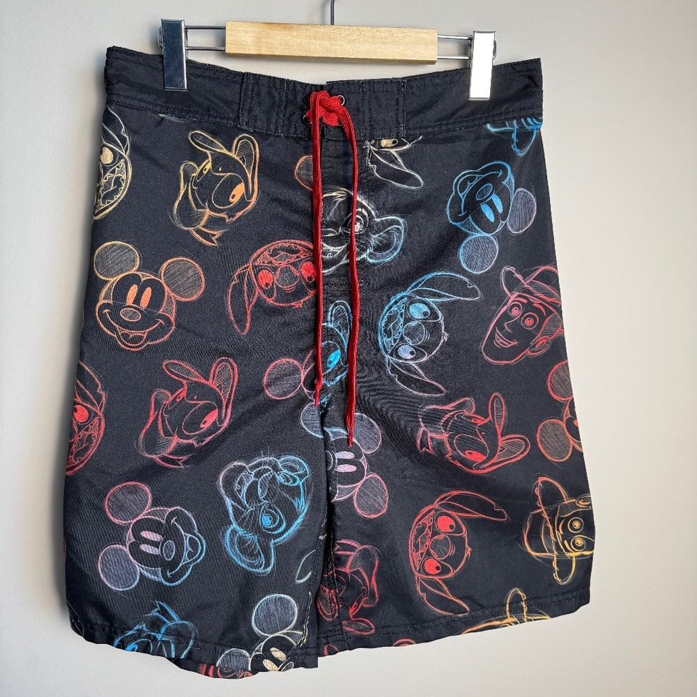 Disney 100 Men's M Black Disney Character Multicolored Print Board Shorts Swim